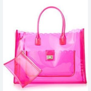 JUICY COUTURE Pvc Pink Jelly Transparent Large Shoulder Pool Beach Purse Bag